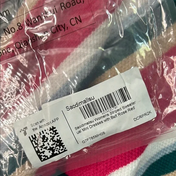 Striped Pink Wrap Sweater belted dress - Picture 3 of 13